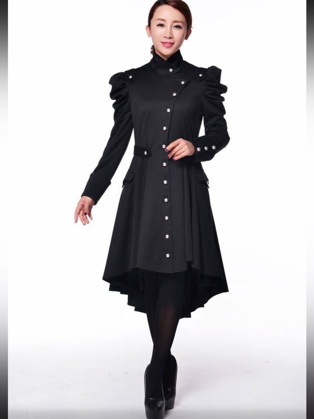 Chic Star Goth steampunk Victorian style dress military trenchcoat black S